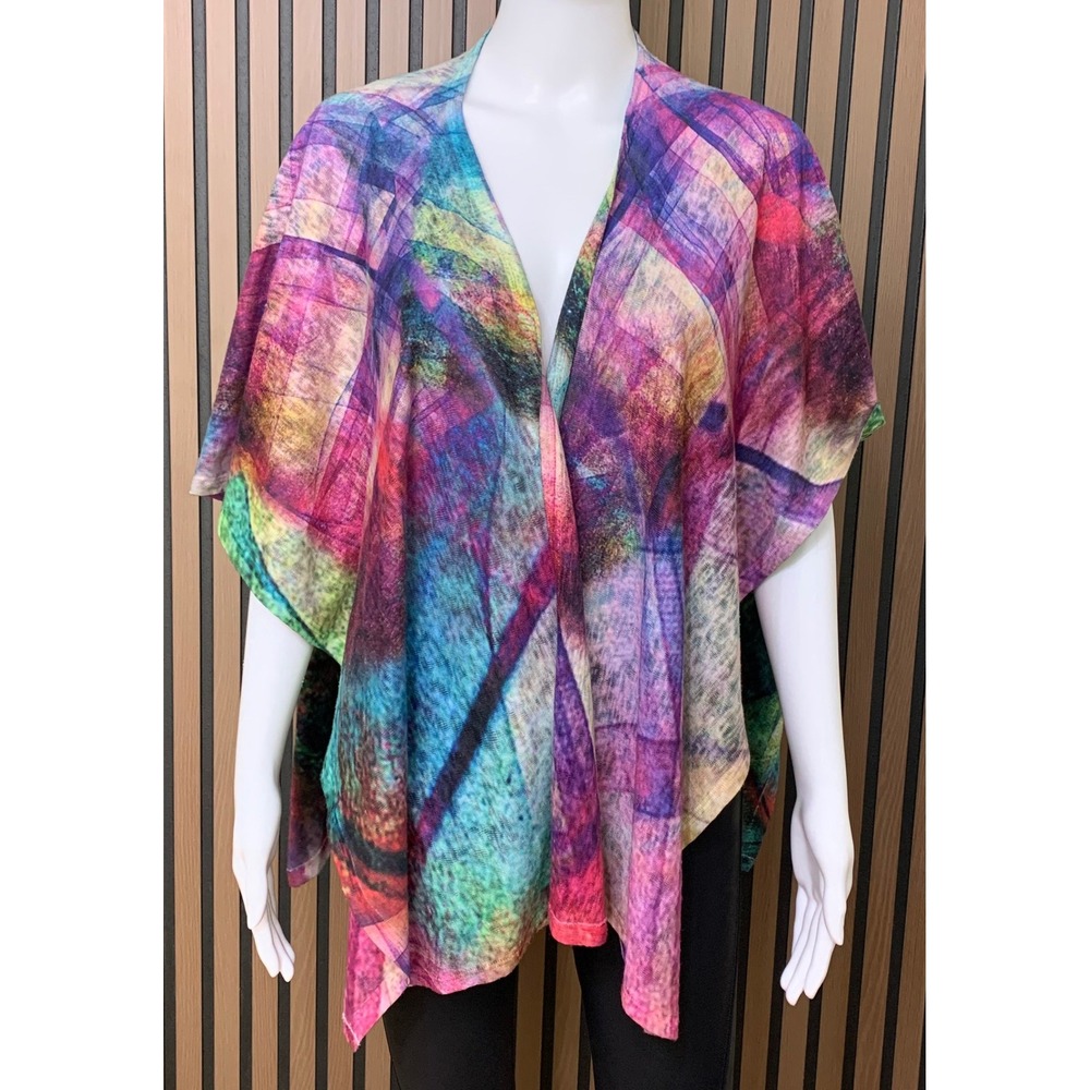 Et Lois Women's Multicolor Abstract Print Kimono Wrap Shawl One Size Made in USA